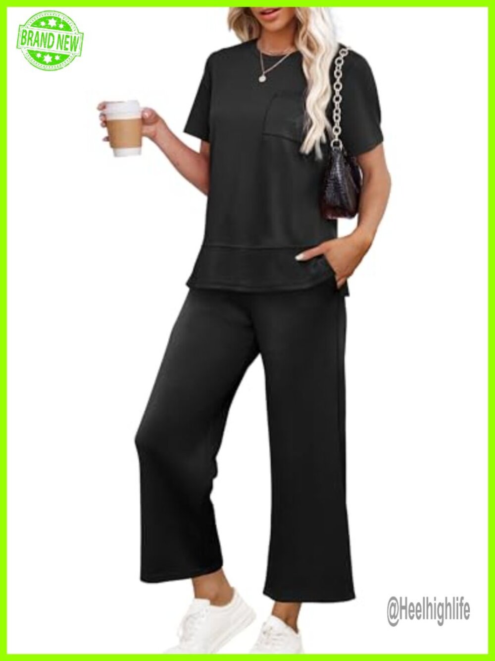 Women's Wide Leg Lounge Set Side Slit Top Active Travel Casual Comfort
